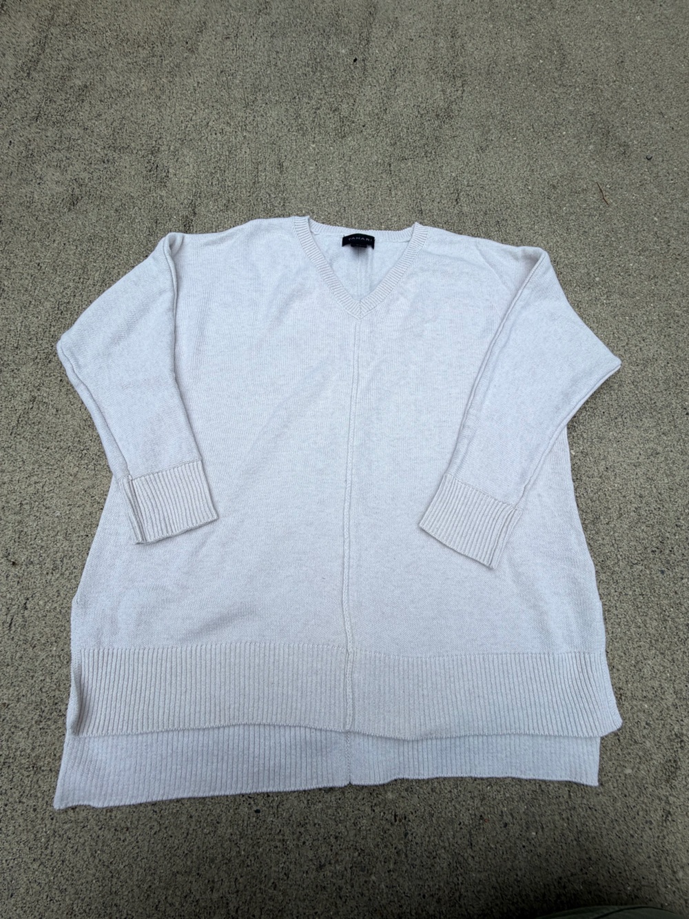Tahari Women Cream Knit V-Neck 3/4 Sleeve Pullover Sweater L